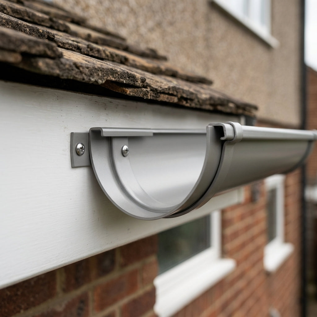 130mm Deepflow Gutter Side Rafter Bracket – Aluminium — RAL 7036 (in use)