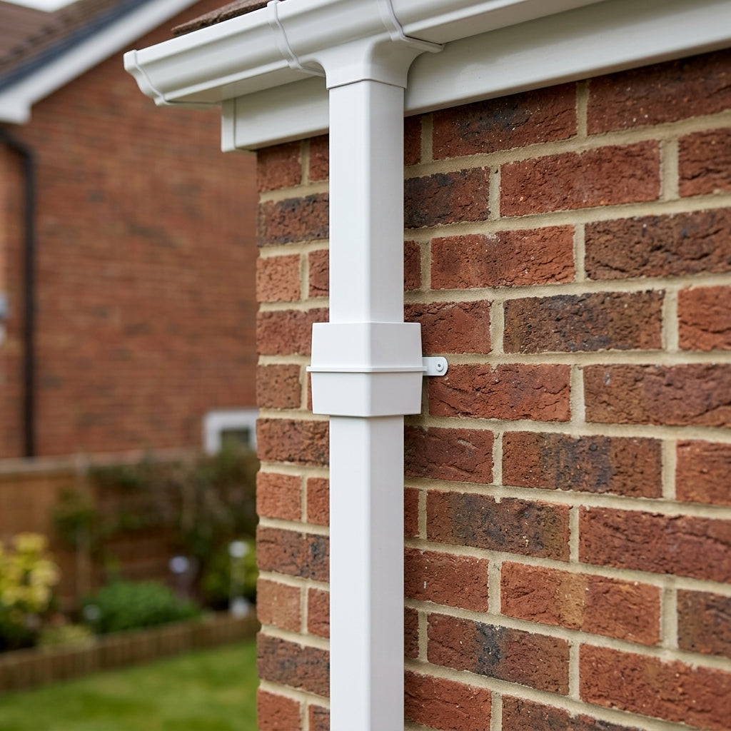 Flush Joint Internal Jointer 72x72mm Aluminium Downpipe — RAL 9016 (in use)