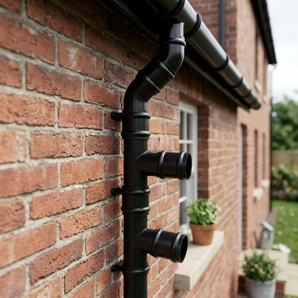 63mm Diameter Traditional Downpipe Branches 92.5° & 112.5° — RAL 9005 / 92.5 Degrees (in use)