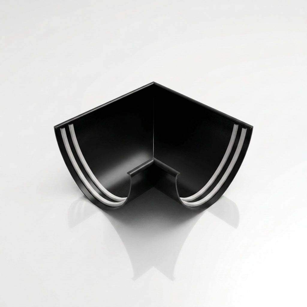 90° Aluminium Gutter Angle 130mm - Marine Grade — RAL 9005