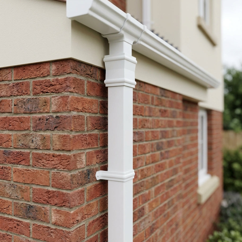 Traditional Downpipe Length 72x72mm x 3m Non-Eared Socket — RAL 9016 (in use)