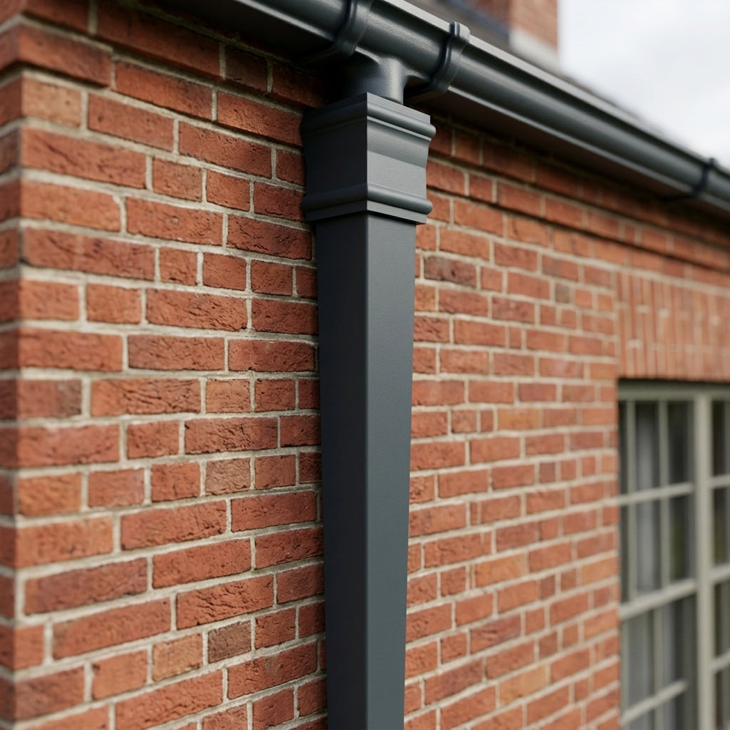 Traditional Downpipe Length 72x72mm x 3m Non-Eared Socket — RAL 7016 (in use)