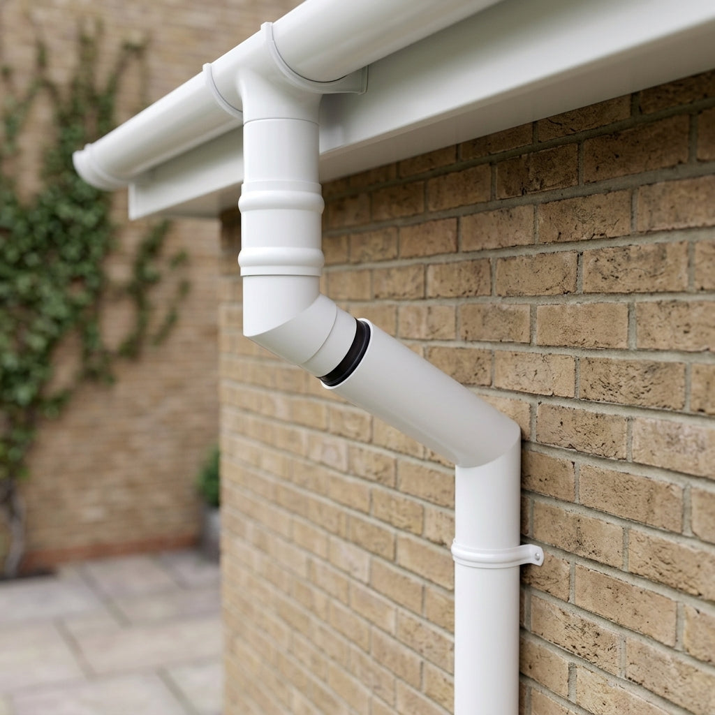 Traditional Adjustable Swanneck 63mm Diameter Aluminium Downpipe — RAL 9016 (in use)