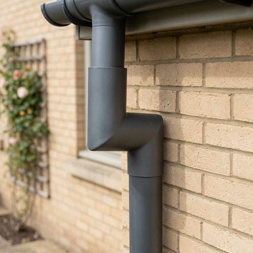 76mm Diameter Flush Joint Aluminium Downpipe Bends — Other Colour TBA / 112.5 Deg (in use)