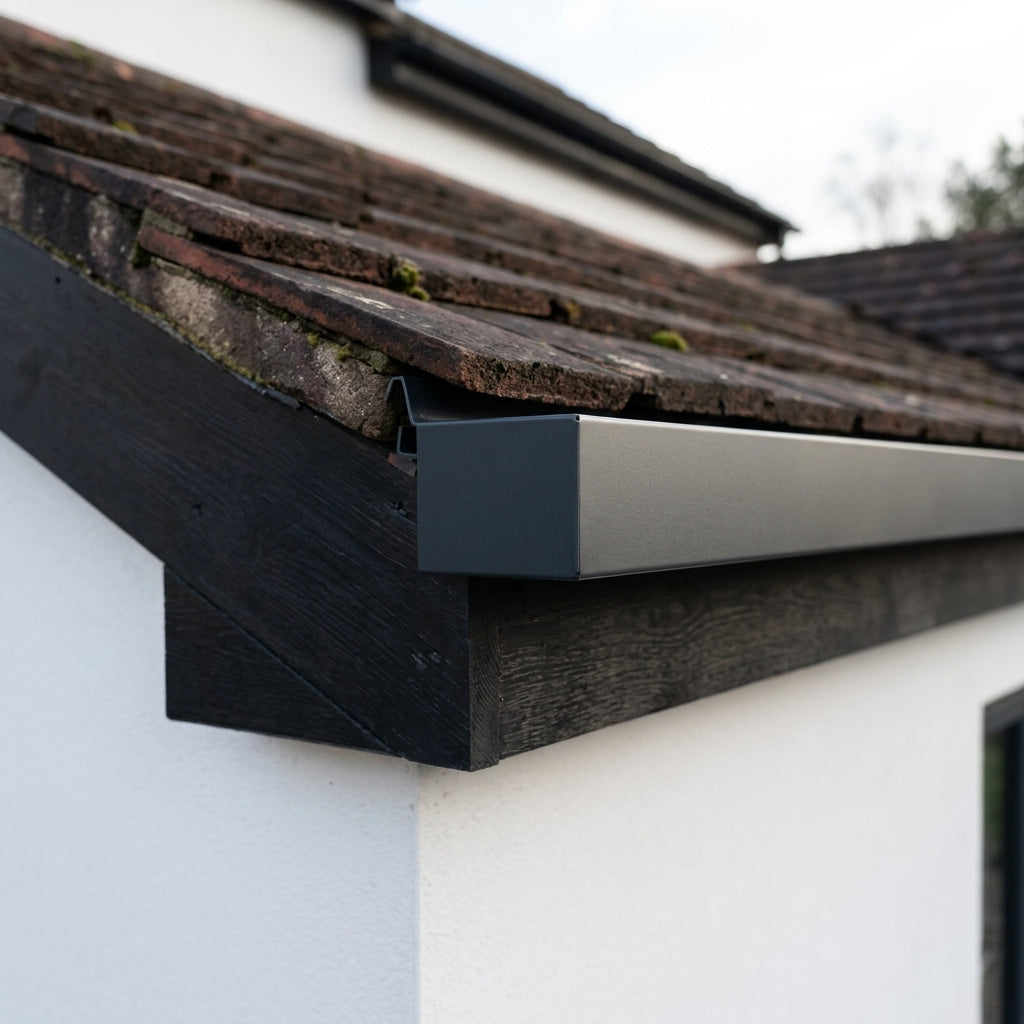 Aluminium Coping Stop End – Secret Fix 75mm — RAL 7021 (in use)