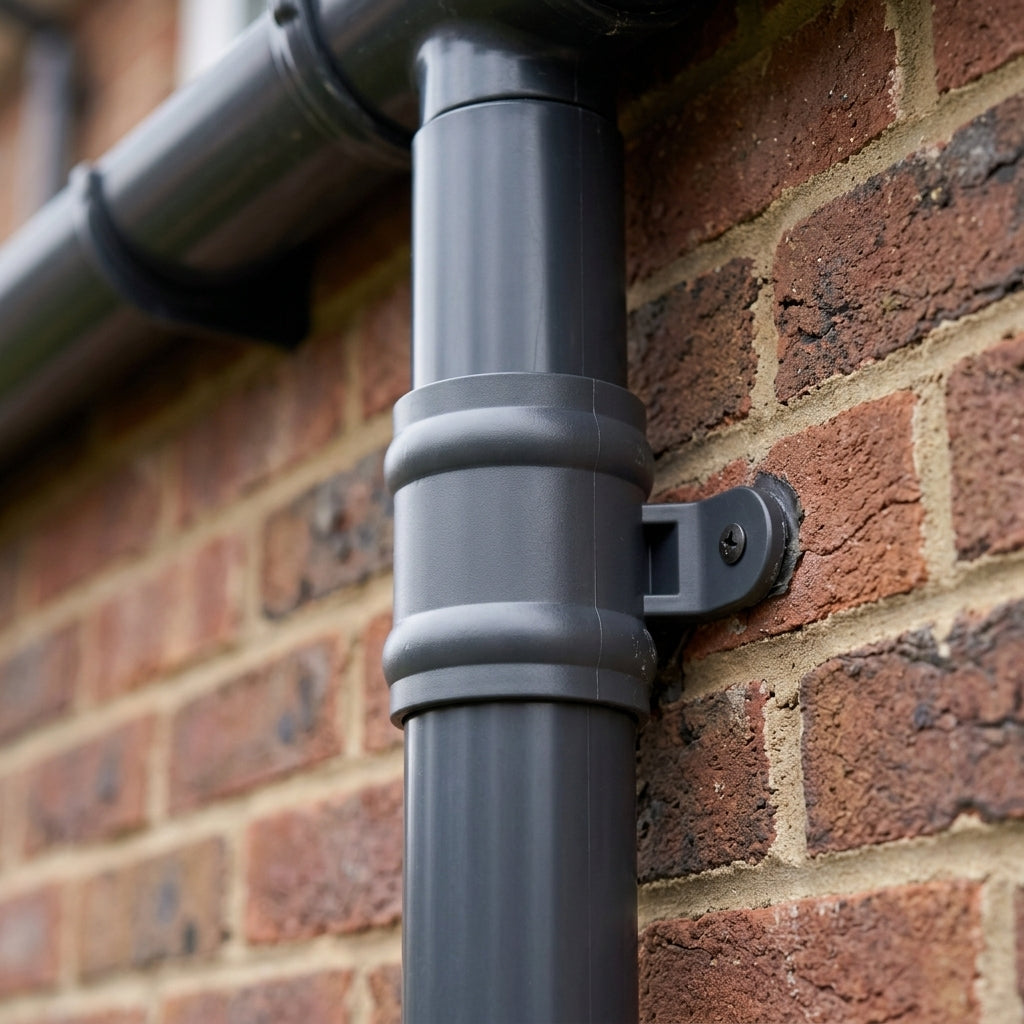Traditional Downpipe Spare Socket 63mm Dia with Eared Fixings — RAL 7021 (in use)