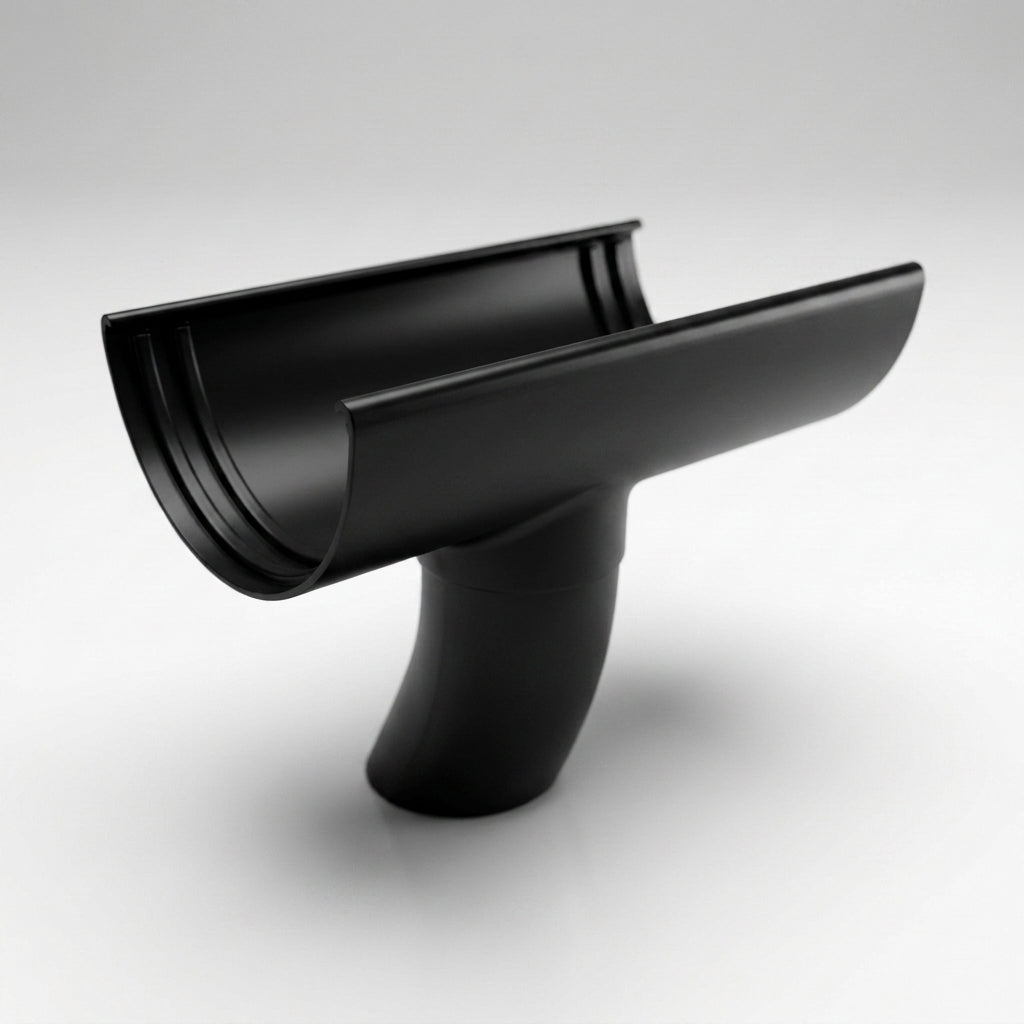 Half Round Aluminium Gutter Outlet 63mm Dia. 125mm — RAL 9005