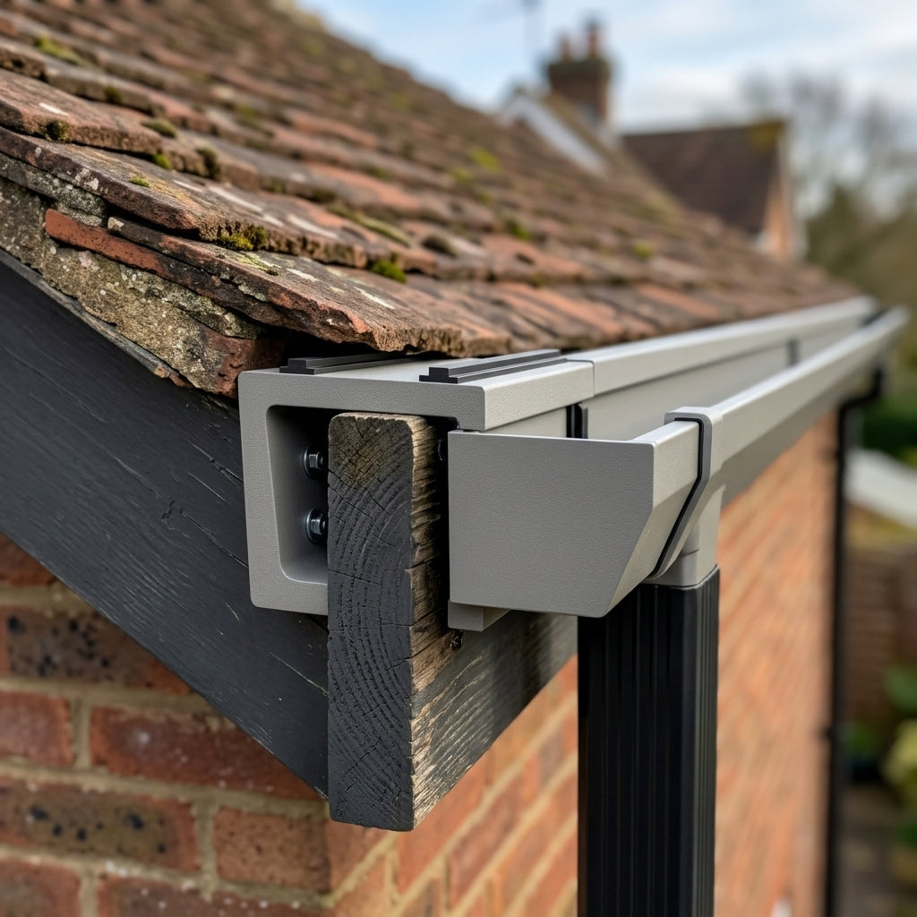 Aluminium Coping Fixing/Joint Brackets 1500mm Centres — RAL 7036 (in use)