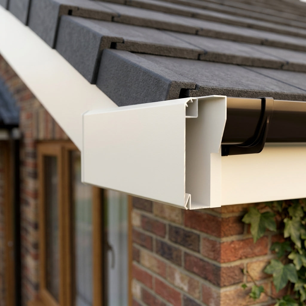 U Return Aluminium Fascia Board 30x25mm – 3m Length — RAL 9010 (in use)