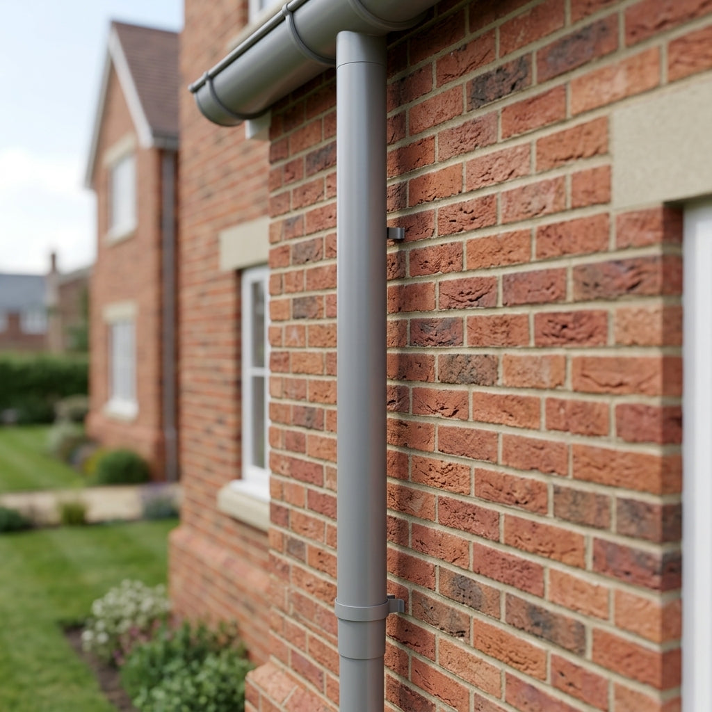 Aluminium Flush Joint Downpipe Sample — RAL 7037 / 63mmØ (in use)