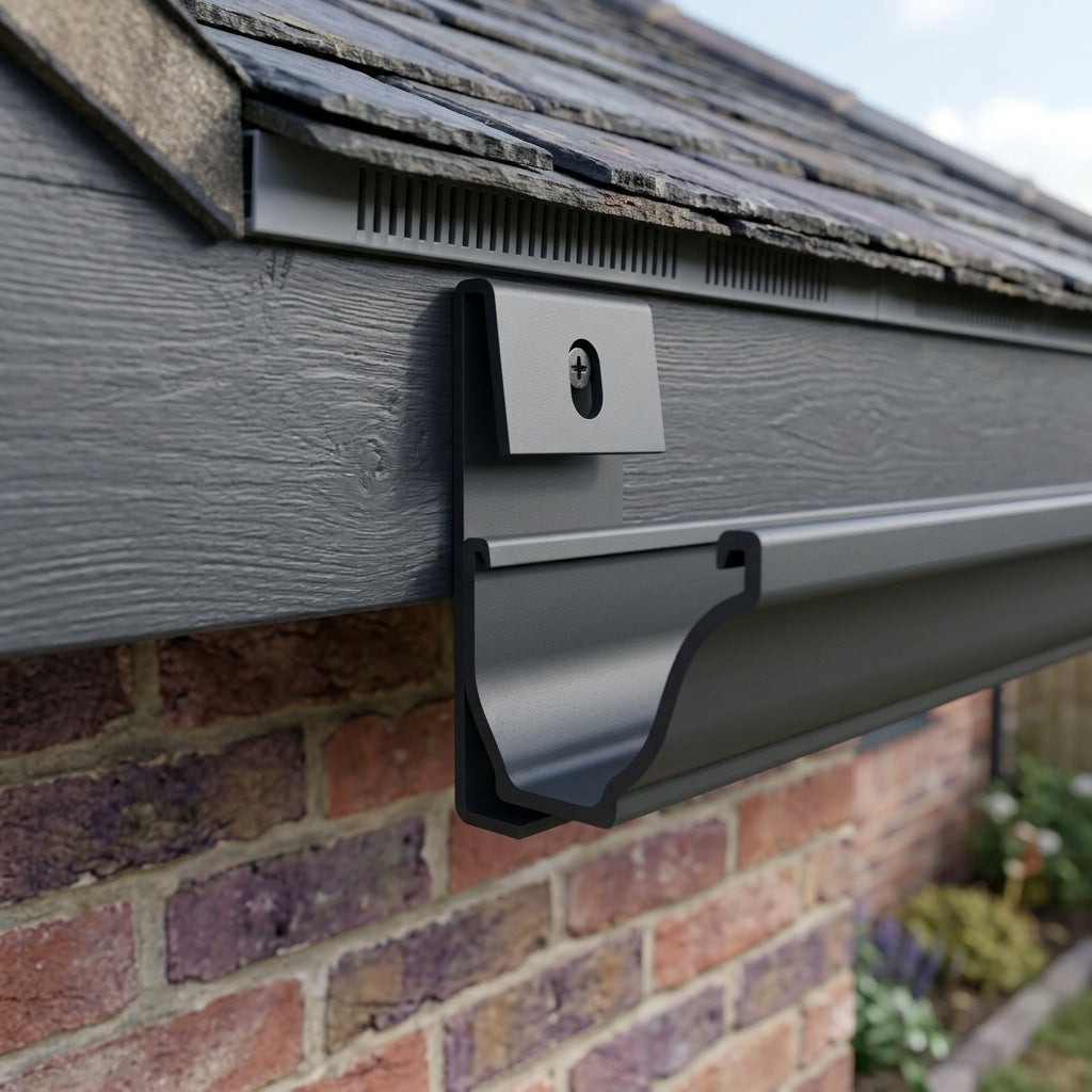 Moulded Ogee Gutter Direct Fix Bracket 125 x 100mm — RAL 7021 (in use)