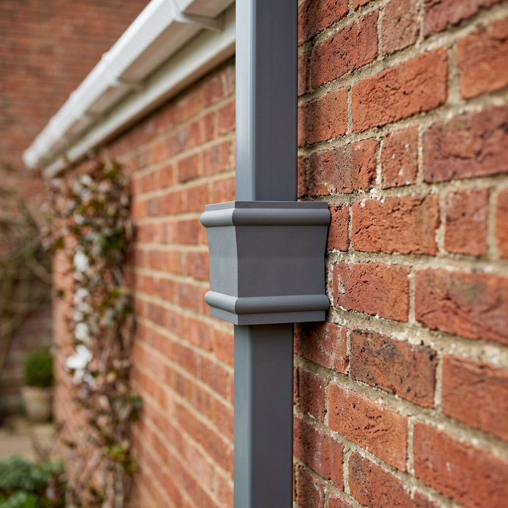 Traditional Downpipe Spare Socket 72x72mm Non-Eared — RAL 7037 (in use)