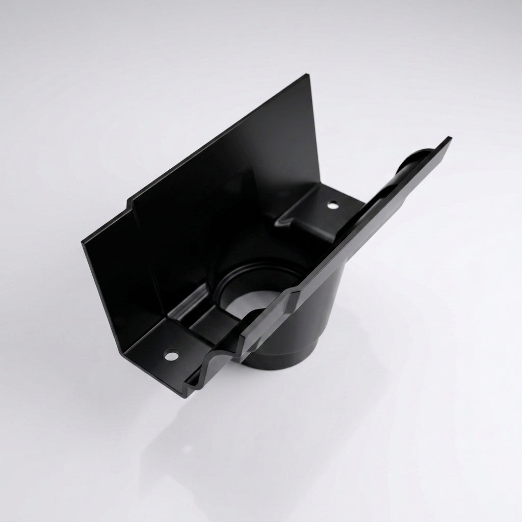 Moulded Ogee Gutter Outlet 76mm Diameter 125 x 100mm — RAL 9005