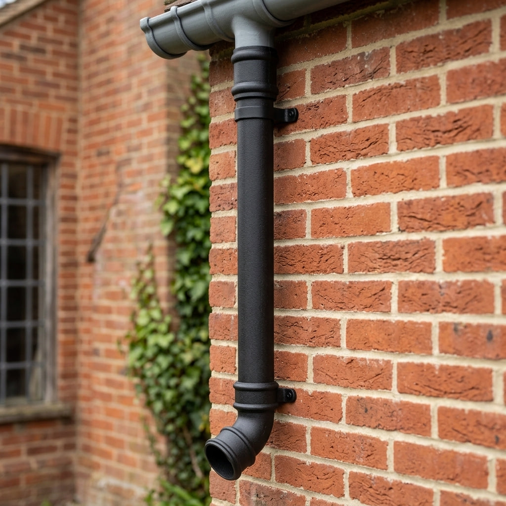 Traditional Downpipe Length 63mm Dia x 3m Non-Eared Socket — Textured Black (in use)