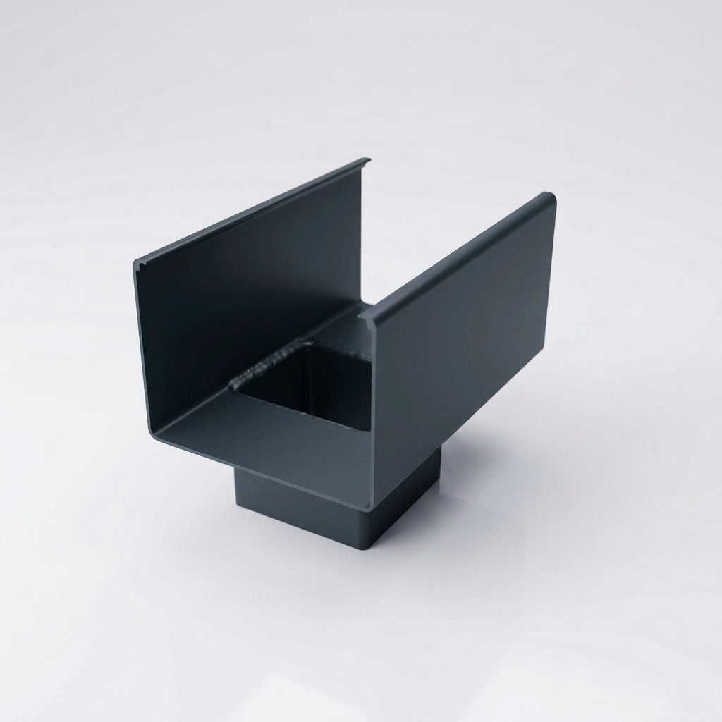 Aluminium Box Gutter Outlet 72×72mm to 135×100mm — RAL 7016