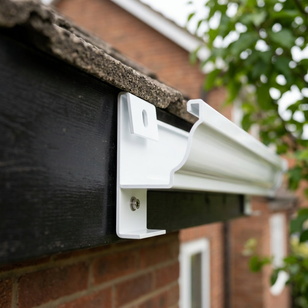 Moulded Ogee Gutter Direct Fix Bracket 125 x 100mm — RAL 9016 (in use)