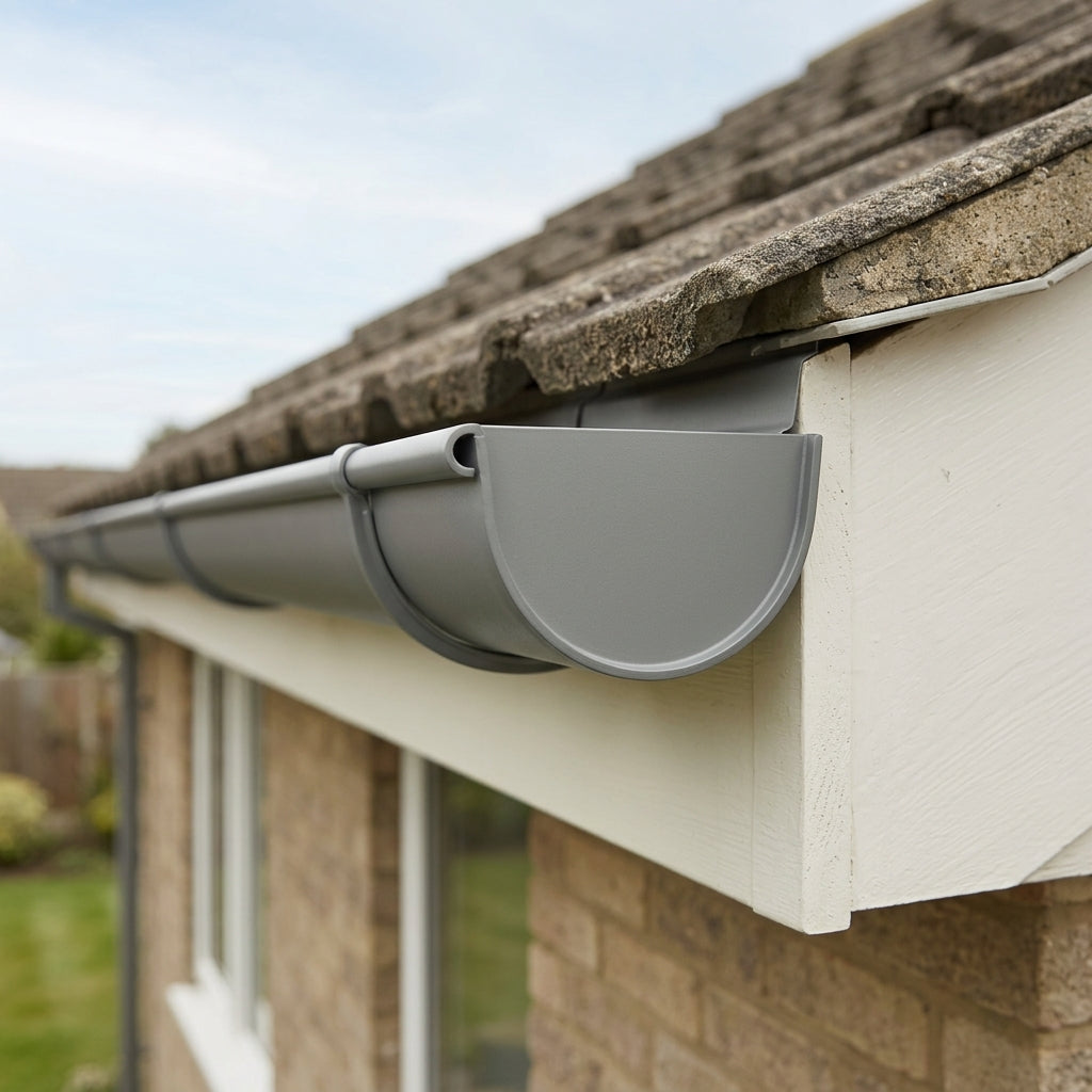 Half Round Aluminium Gutter Stop End - 125mm — RAL 7037 (in use)