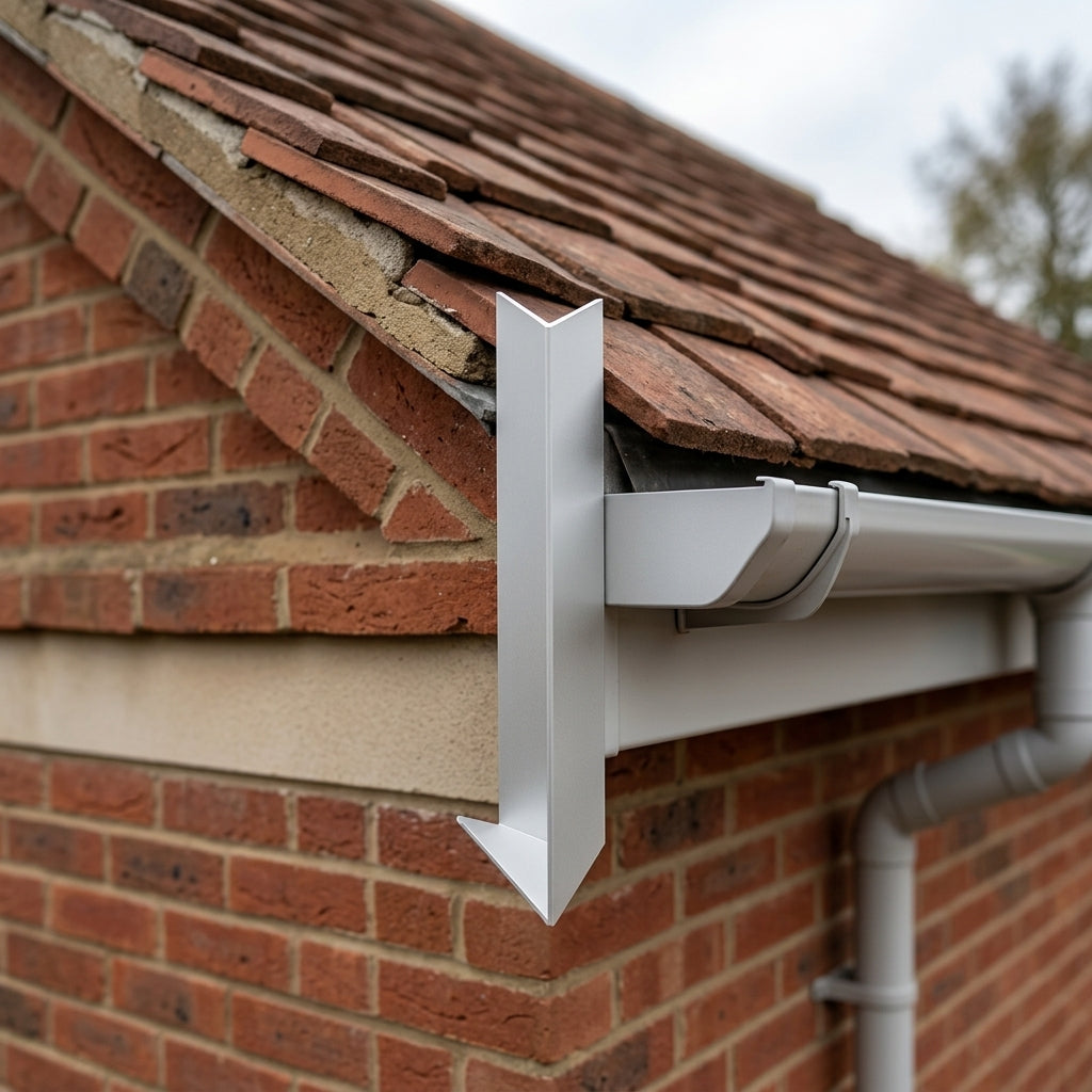 V Return Aluminium Fascia Angle Covers for Mitred Corners — RAL 9006 / 90 Deg External Angle (in use)