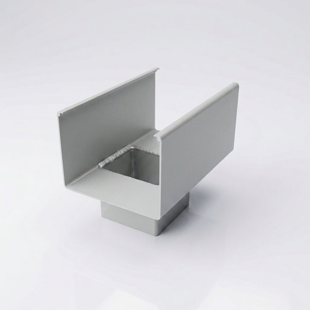 Aluminium Box Gutter Outlet 72×72mm to 135×100mm — RAL 7035