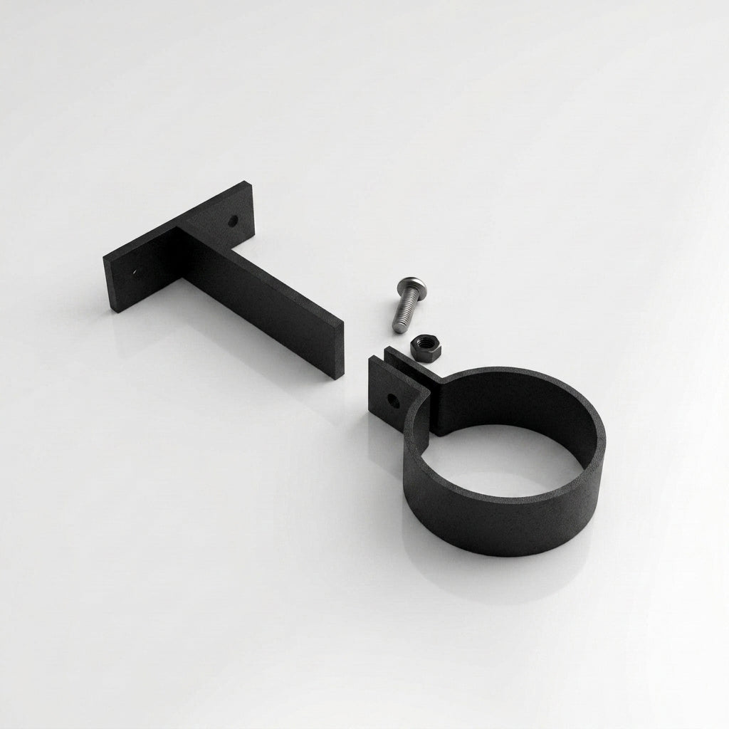 Adjustable Aluminium Pipe Clip 63mm Diameter — Textured Black
