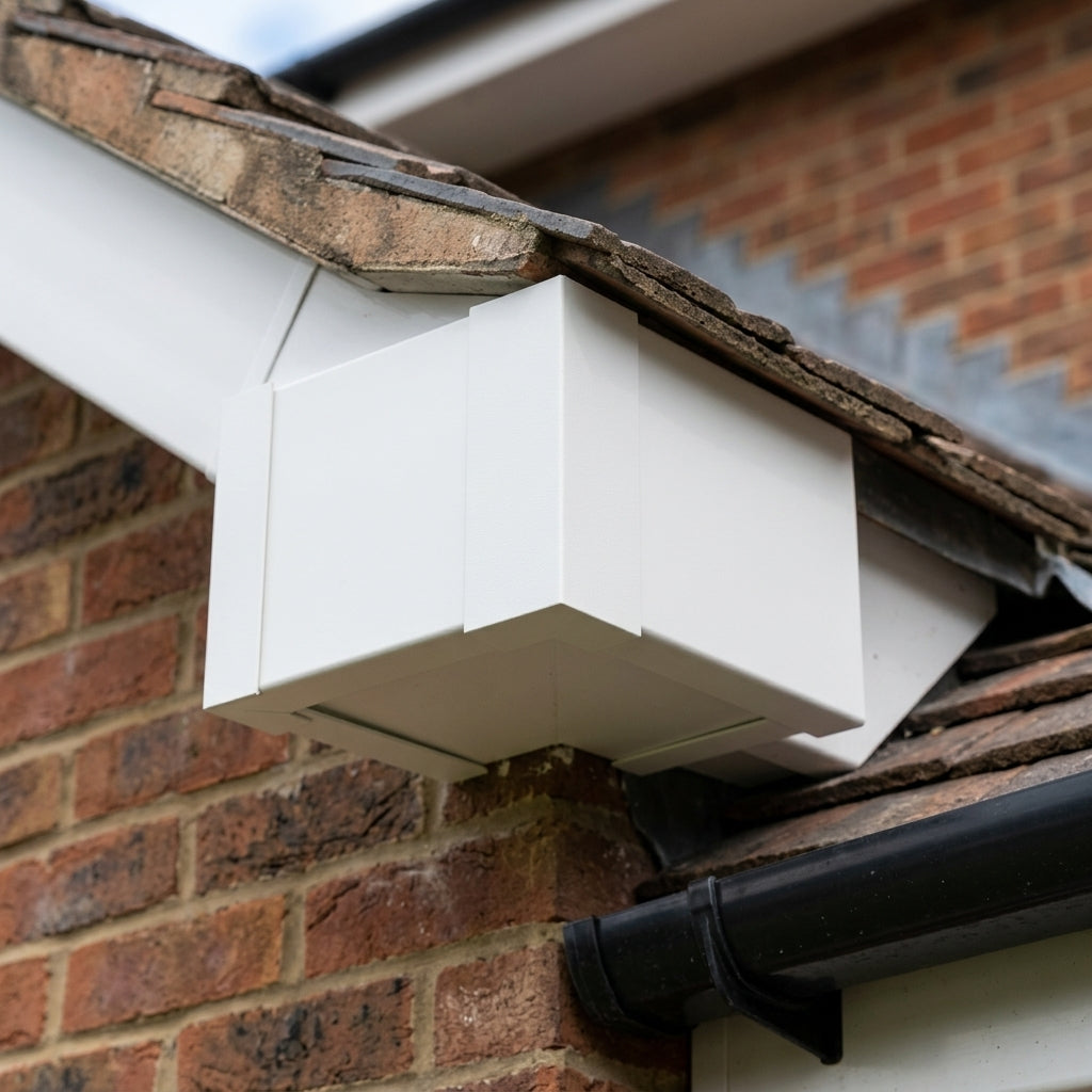 UF1 Aluminium Fascia Board Joint Cover - U Return Profile — RAL 9016 (in use)