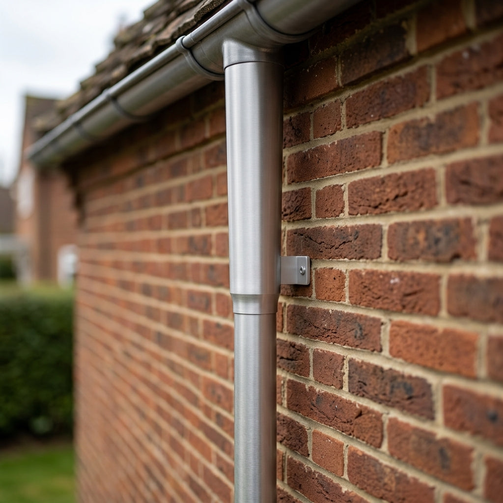 Aluminium Flush Joint Downpipe Sample — RAL 9006 / 76mmØ (in use)