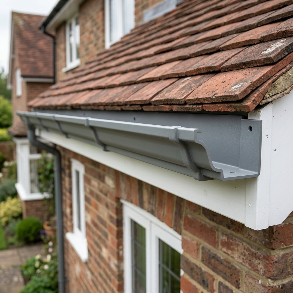 Moulded Ogee Aluminium Gutter Length 125 x 100mm x 1.83m — RAL 7037 (in use)
