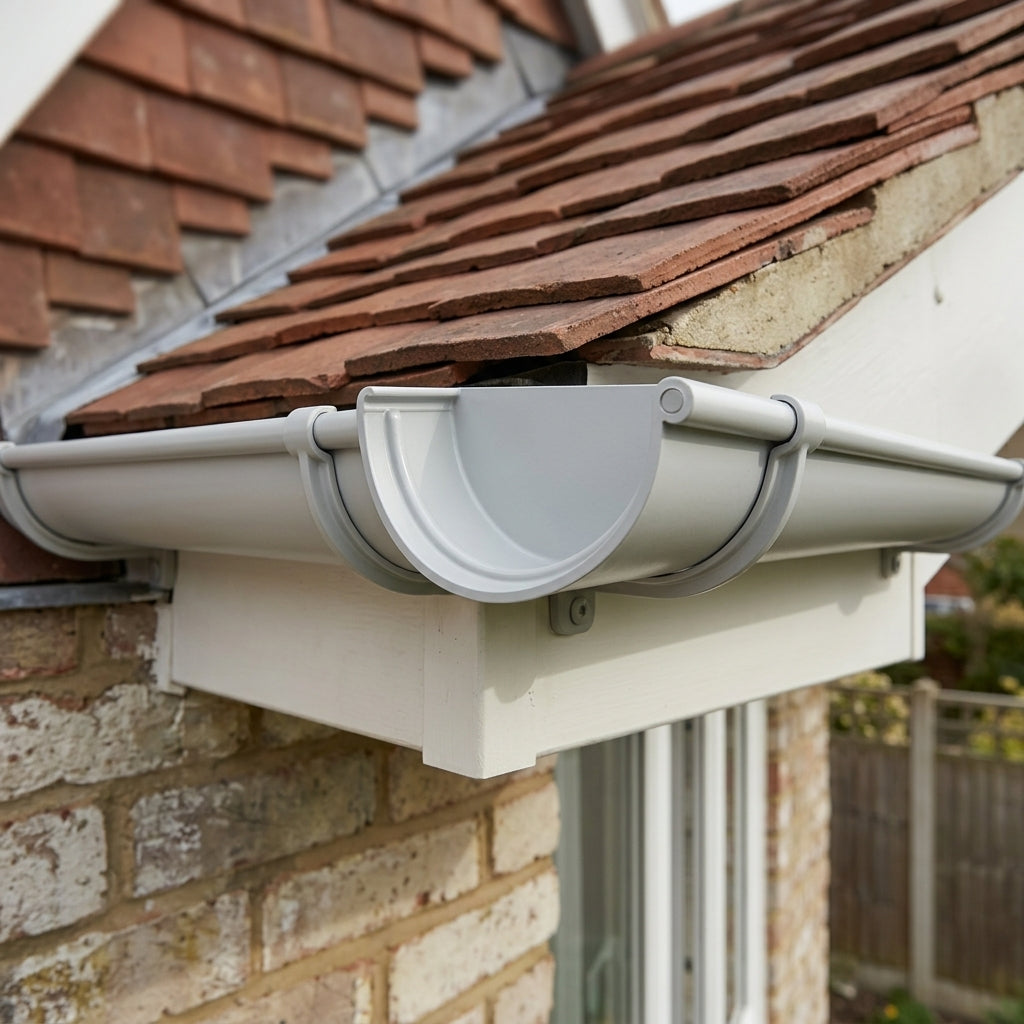 Half Round Aluminium Gutter Stop End - 125mm — RAL 7035 (in use)