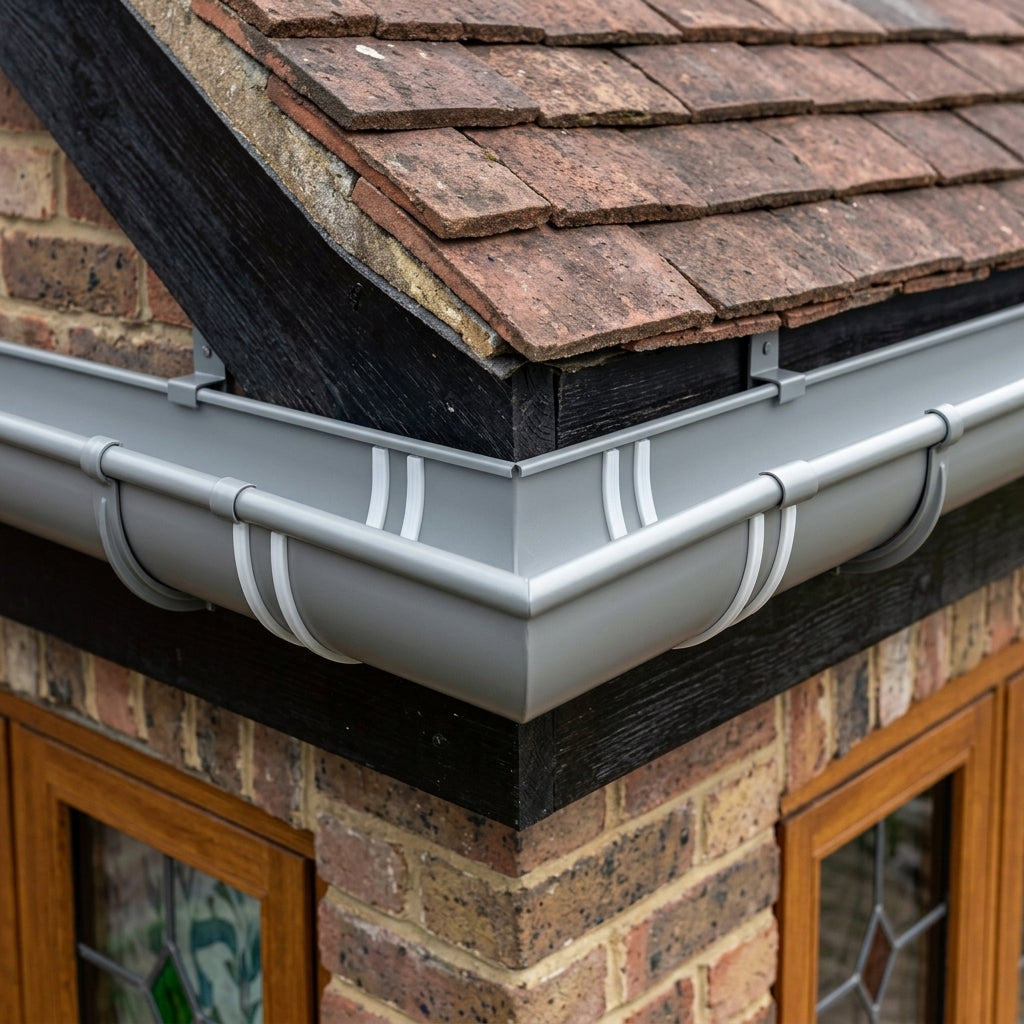 Half Round Aluminium Gutter Angle 135° - 125mm — RAL 7037 (in use)