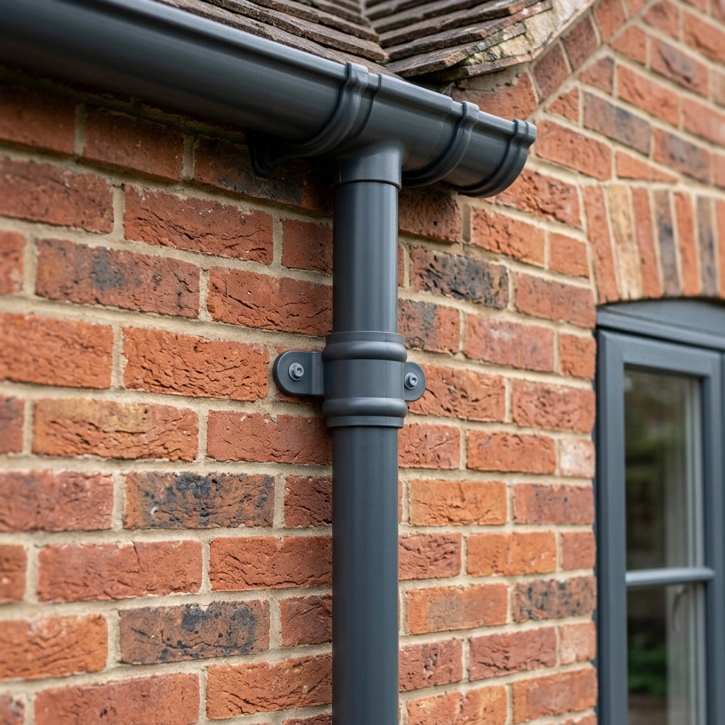 Traditional Downpipe Spare Socket Eared 76mm Diameter — RAL 7016 (in use)