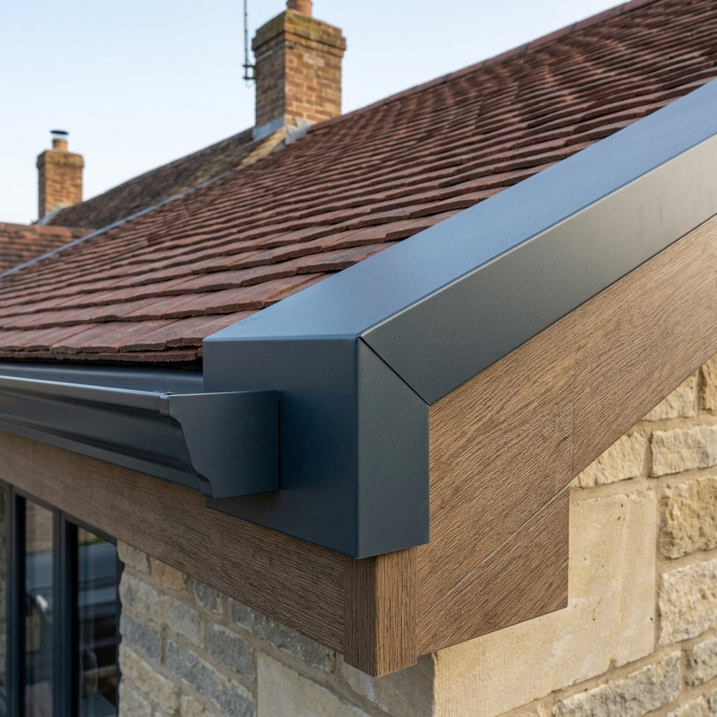 Aluminium Coping Stop End – Secret Fix 75mm — RAL 7016 (in use)