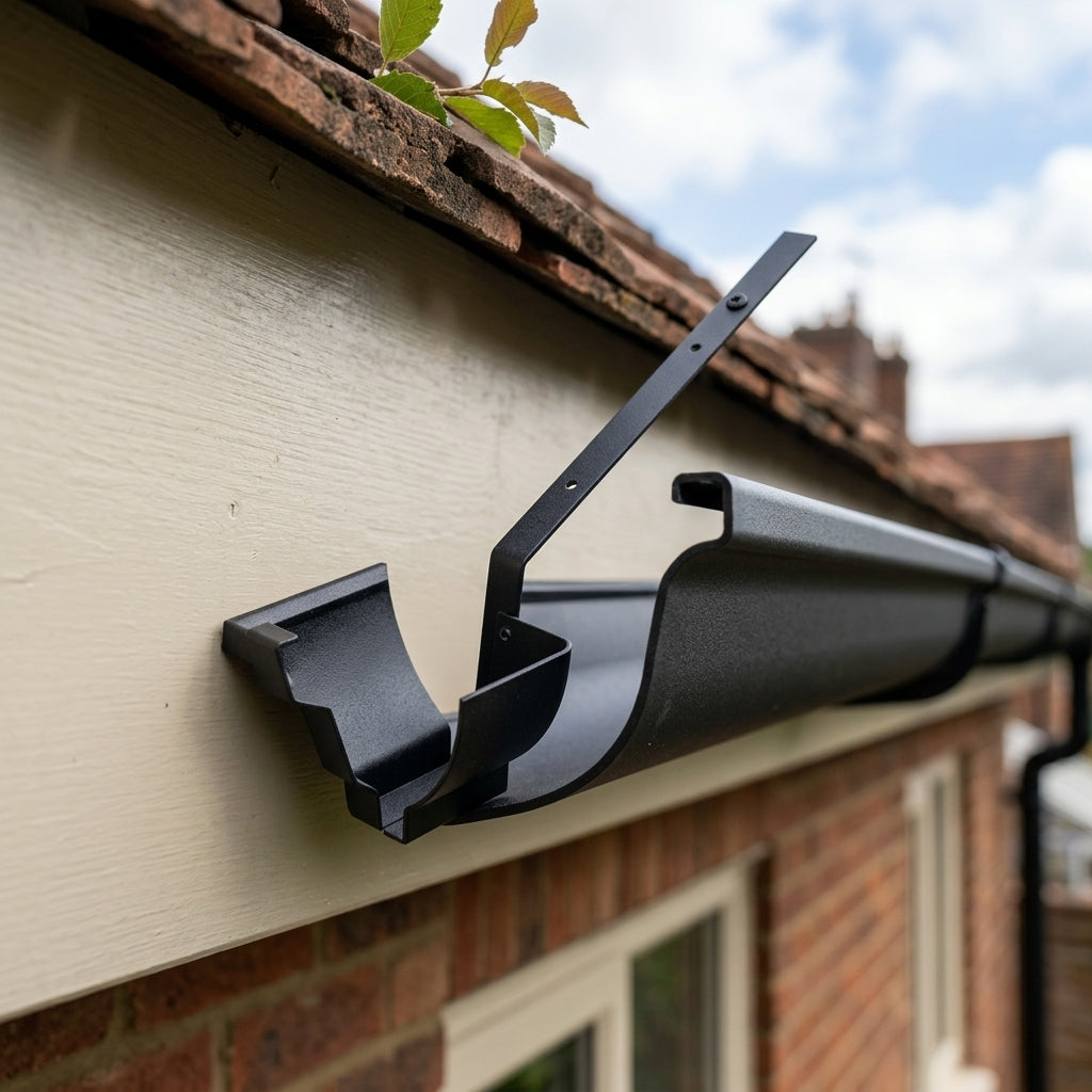 Moulded Ogee Gutter Top Rafter Bracket 125 x 100mm — Textured Black (in use)