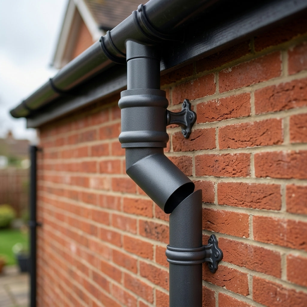 Traditional Aluminium Downpipe Bends 63mm Dia 92.5° 112.5° — RAL 7016 / 112.5 Degrees (in use)