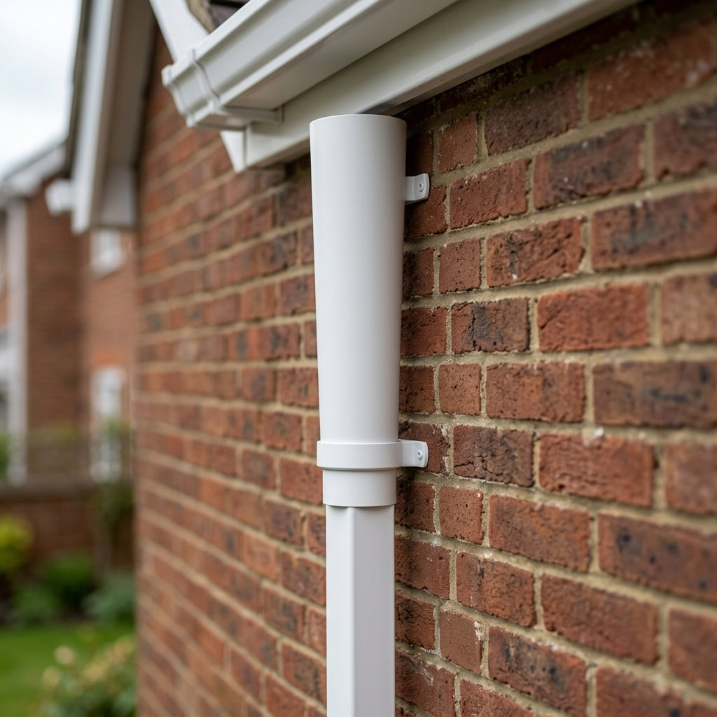 Aluminium Flush Joint Downpipe Sample — RAL 9016 / 63mmØ (in use)