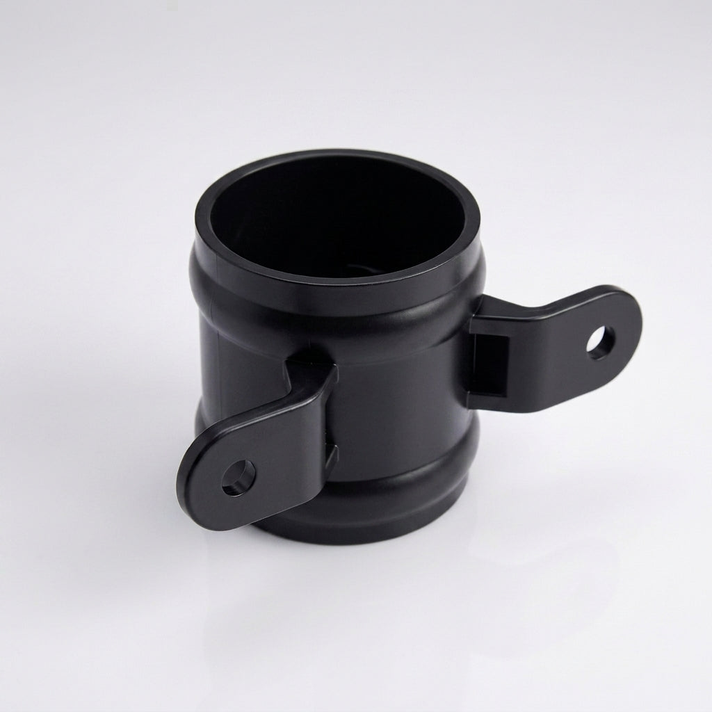 Traditional Downpipe Spare Socket 63mm Dia with Eared Fixings — RAL 9005