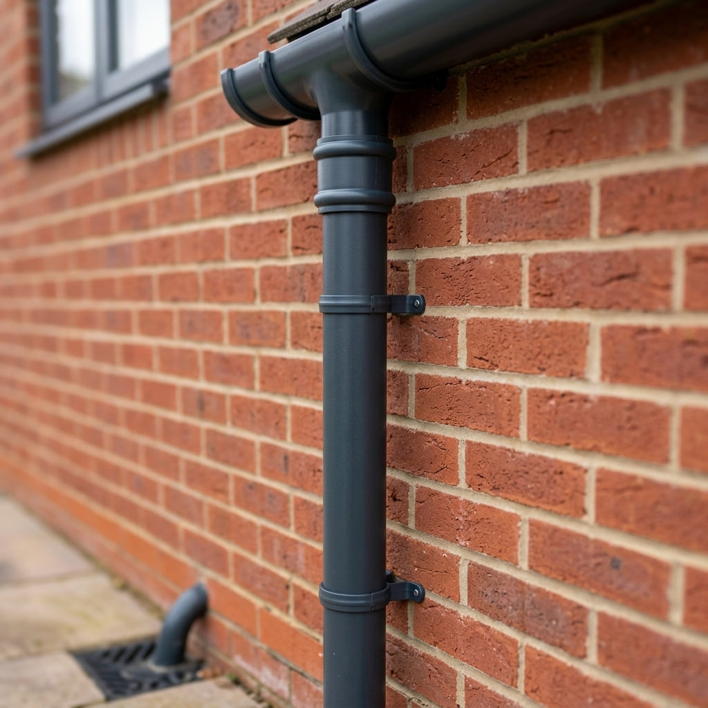 Traditional Downpipe Length 63mm Dia x 3m Non-Eared Socket — RAL 7016 (in use)