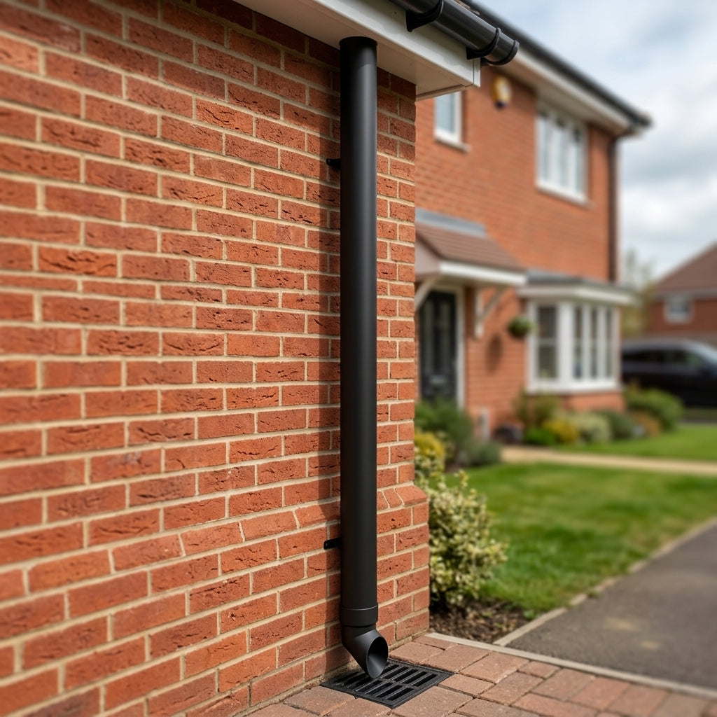 Aluminium Flush Joint Downpipe Sample — RAL 9005 / 63mmØ (in use)