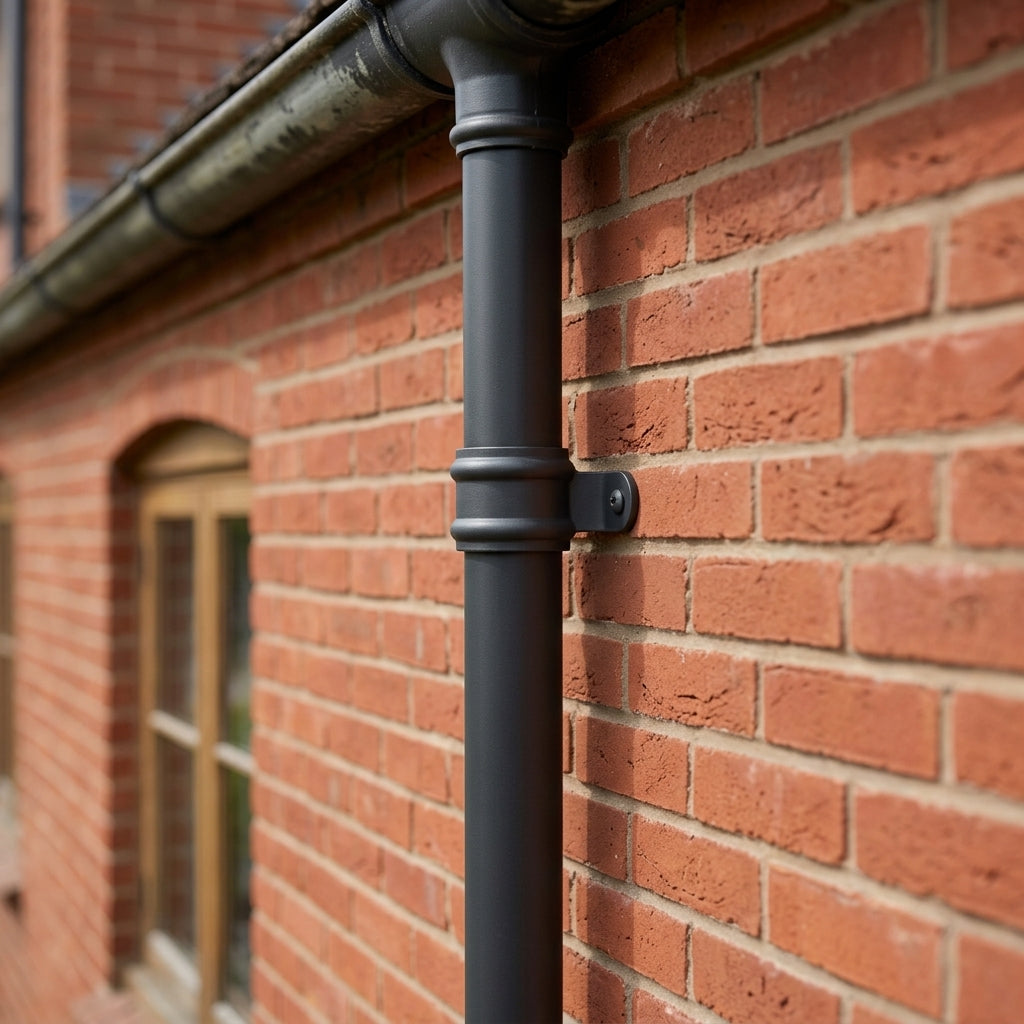 Traditional Aluminium Downpipe Sample — RAL 7016 / 76mmØ (in use)