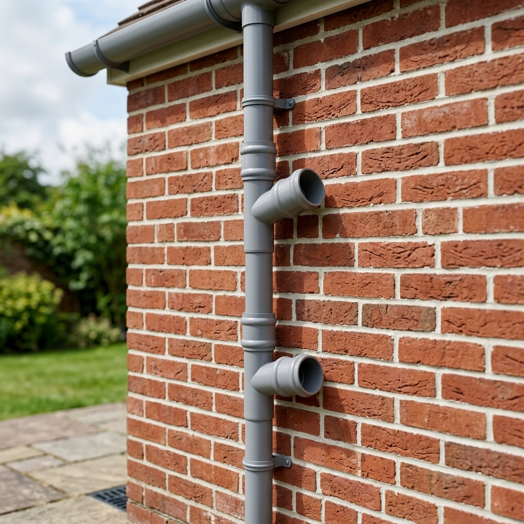 63mm Diameter Traditional Downpipe Branches 92.5° & 112.5° — RAL 7037 / 112.5 Degrees (in use)