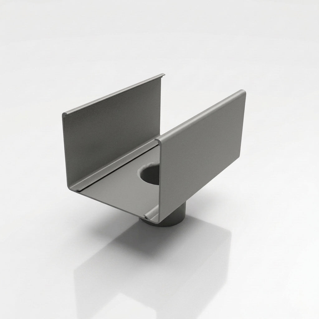 Aluminium Box Gutter Outlet 63mm Diameter 135 x 100mm — RAL 7037
