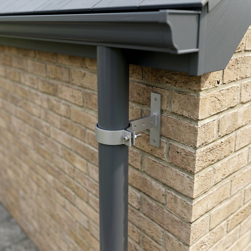 Adjustable Aluminium Pipe Clip 76mm Diameter — RAL 9006 (in use)
