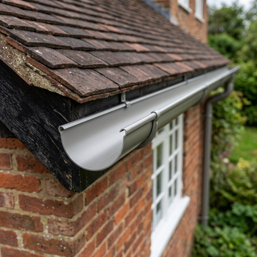 Deepflow Aluminium Gutter Length 130mm × 3m — RAL 7036 (in use)