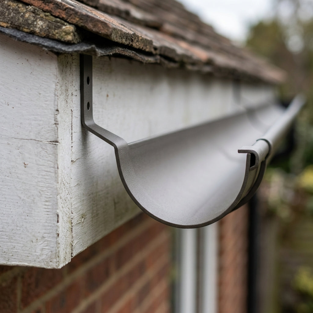 Half Round Aluminium Gutter Top Rafter Bracket 125mm — RAL 7022 (in use)
