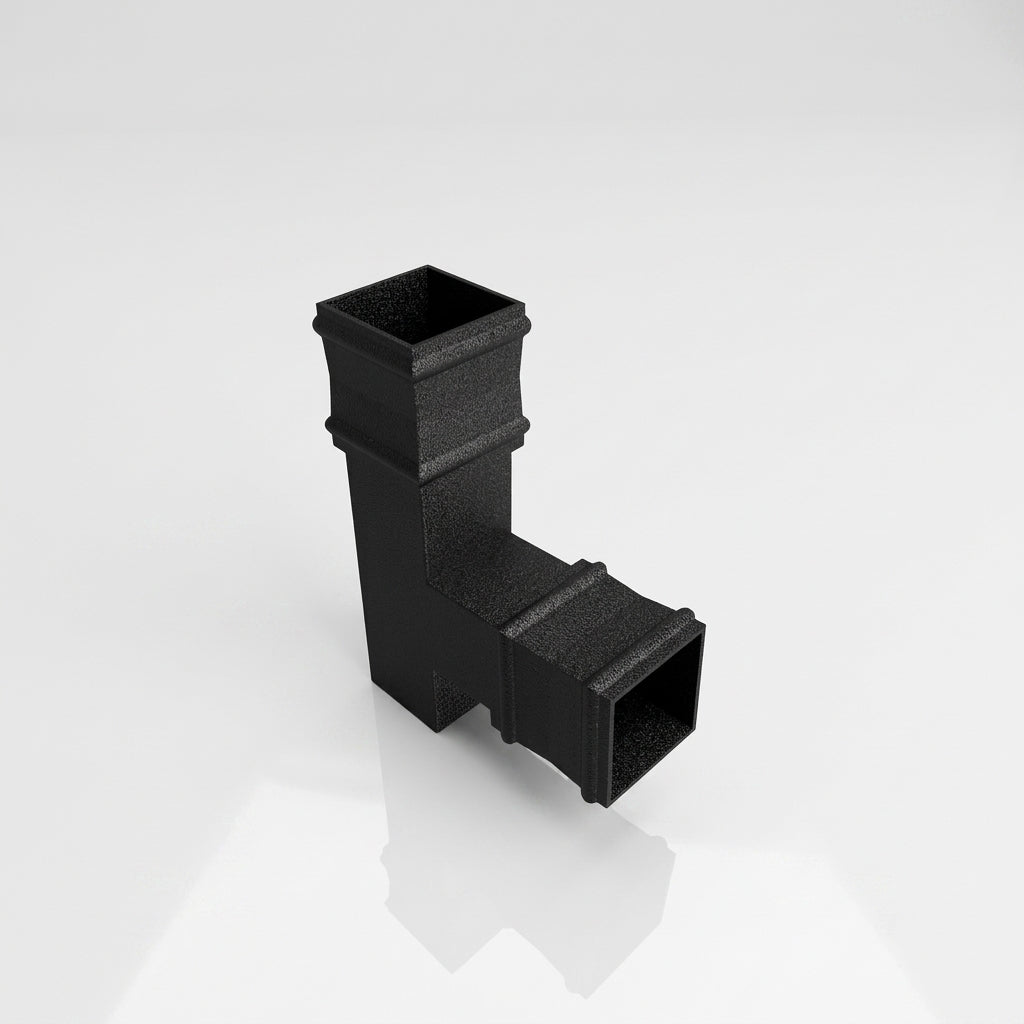 72x72mm Traditional Square Aluminium Downpipe Branches — Textured Black / 92.5 Degrees