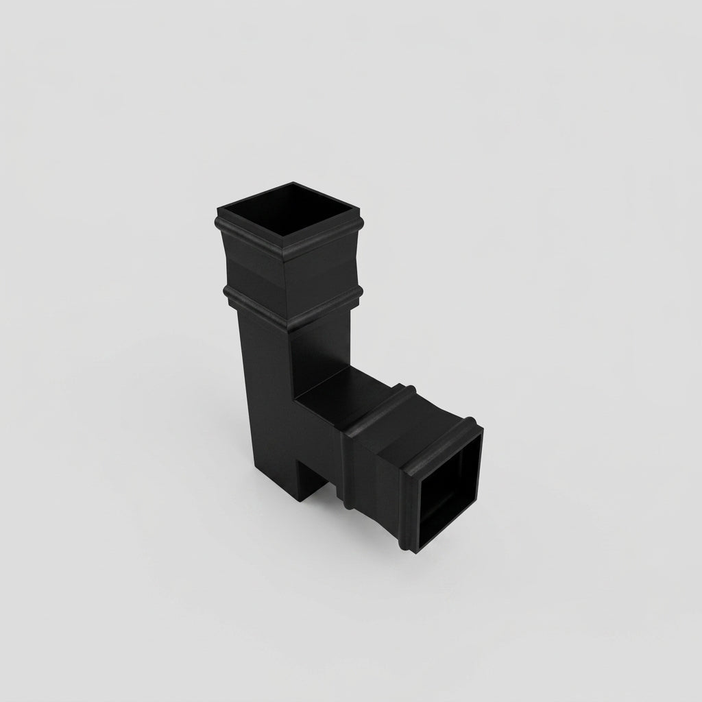 72x72mm Traditional Square Aluminium Downpipe Branches — RAL 9005 / 92.5 Degrees