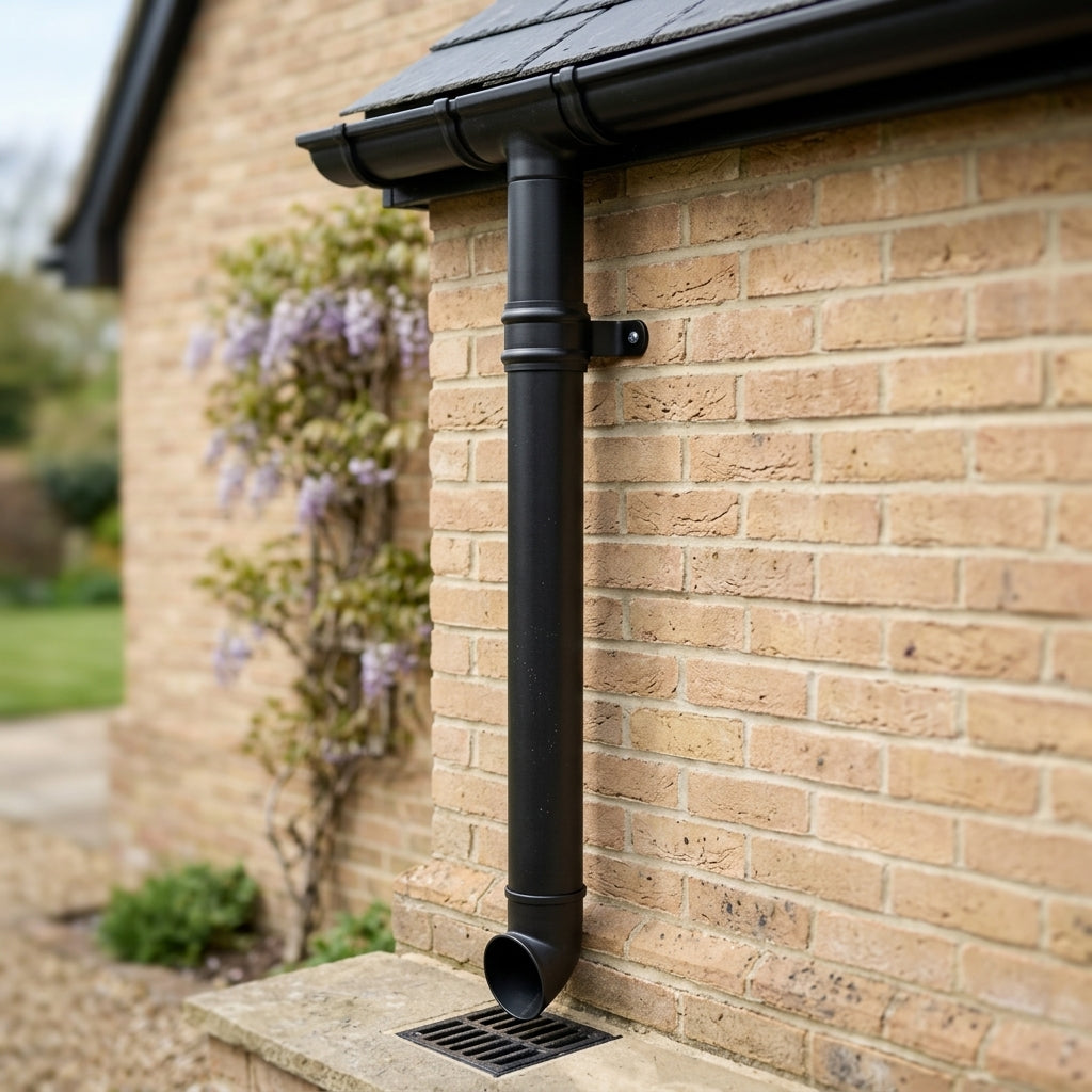 Traditional Aluminium Downpipe Sample — RAL 9005 / 63mmØ (in use)