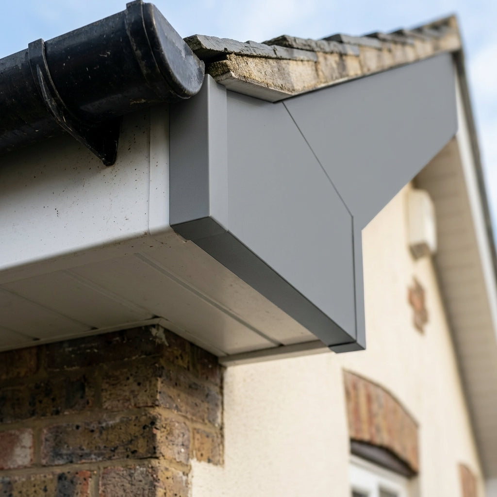 Aluminium Soffit Board Joint Cover — RAL 7037 (in use)