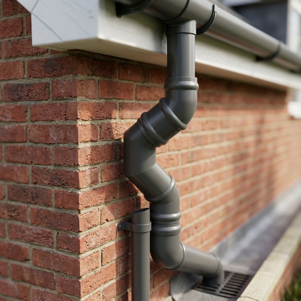 76mm Diameter Traditional Aluminium Downpipe Bends 92.5° & 112.5° — RAL 7022 / 112.5 Degrees (in use)