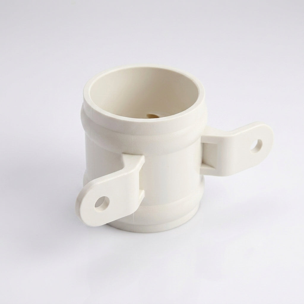 Traditional Downpipe Spare Socket 63mm Dia with Eared Fixings — RAL 9010