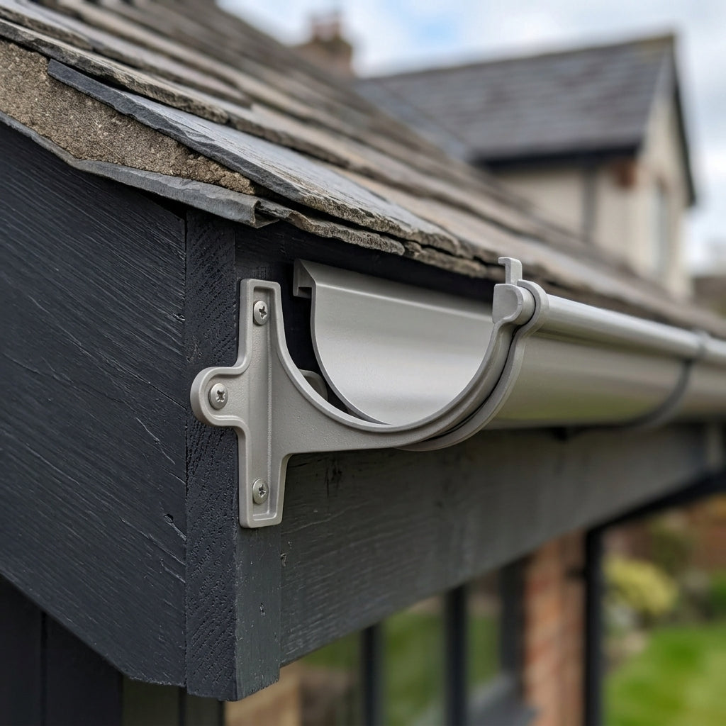 130mm Aluminium Gutter Fascia Bracket – Marine Grade Cast — RAL 7036 (in use)
